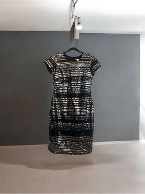 New York & Company Black and Gold Sequin Midi Dress